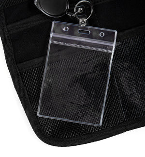 Holds Standard Size ID Badge.   *Retractable Key Carabiner not included.
